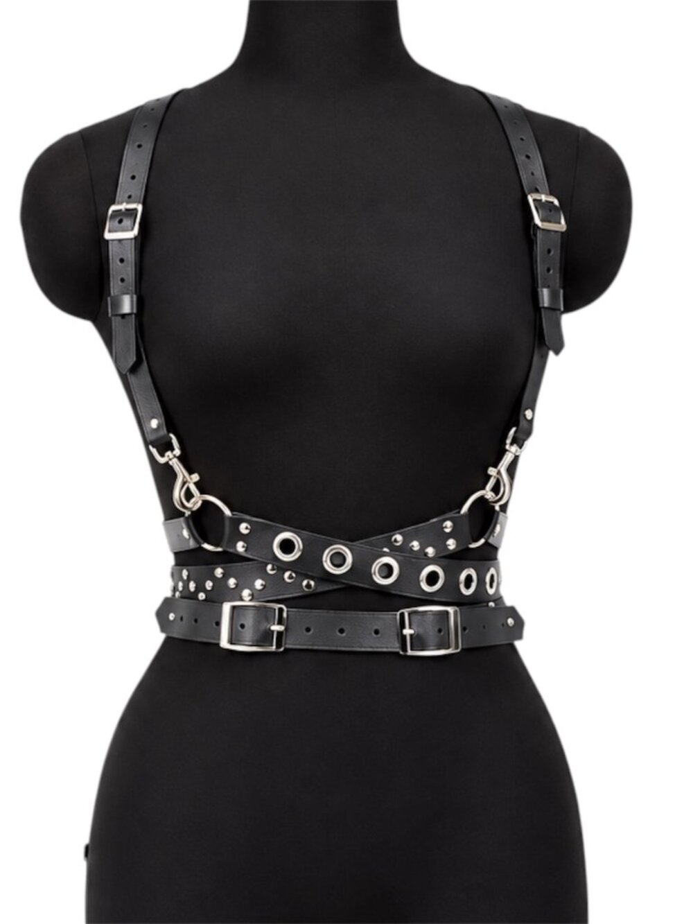 Women Black PU Leather X-Cross Body Harness